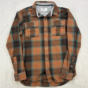 Jetty Shirt Men Medium Brown Flannel Heavyweight Shacket Plaid 100 Cotton Pocket